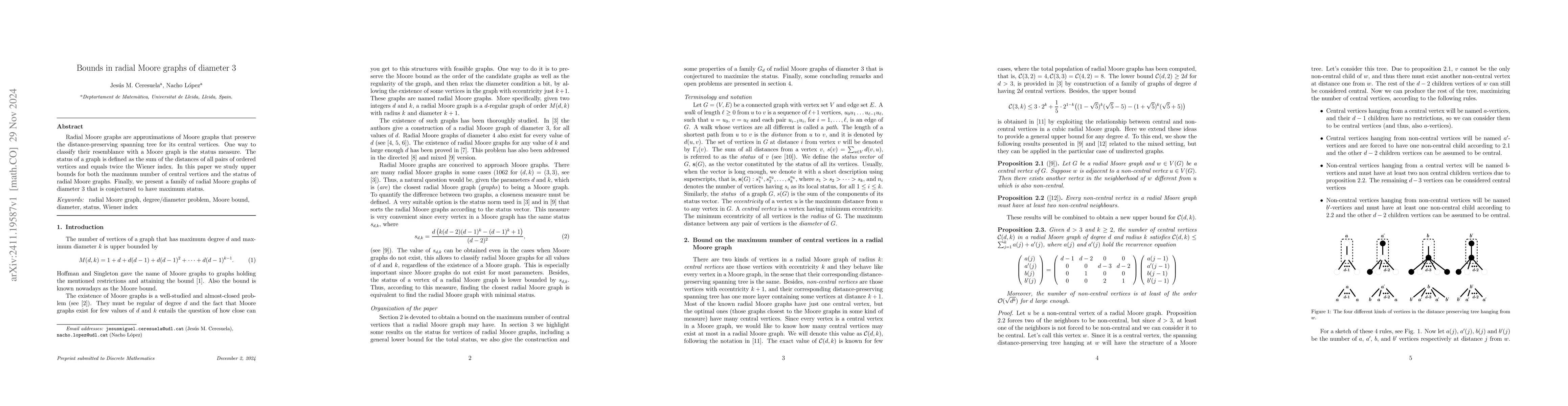 Thumbnail for Bounds in radial Moore graphs of diameter 3