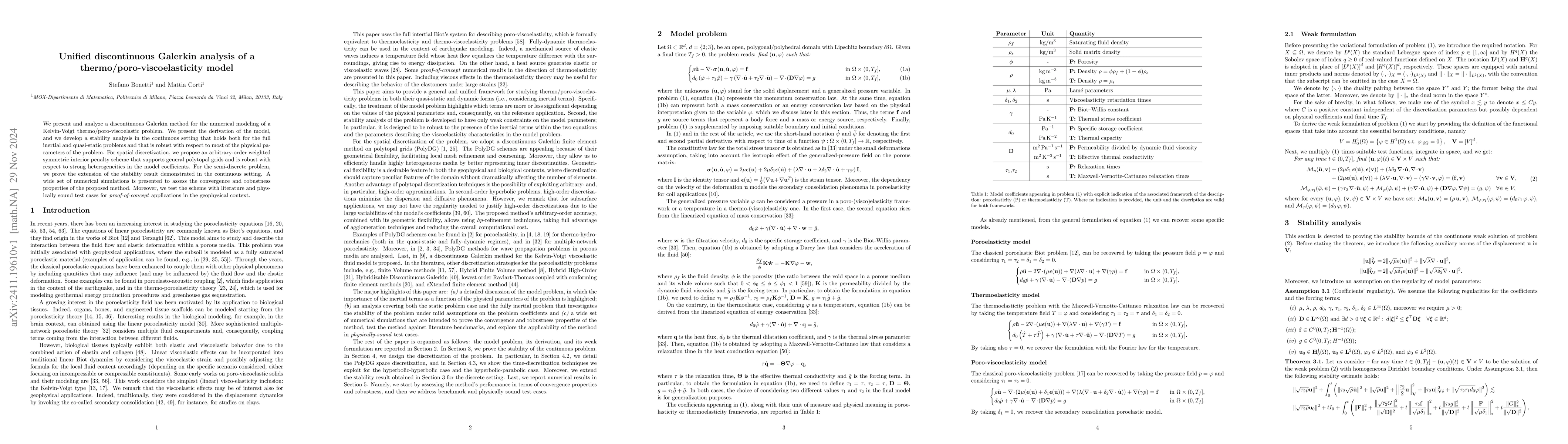 Thumbnail for Unified discontinuous Galerkin analysis of a thermo/poro-viscoelasticity
  model