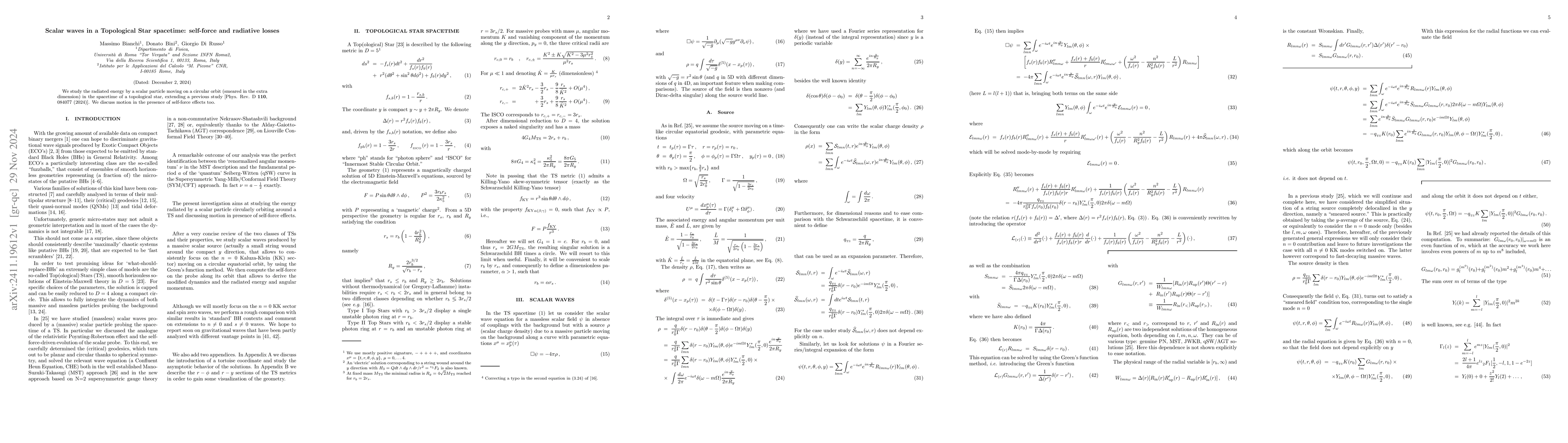 Thumbnail for Scalar waves in a Topological Star spacetime: self-force and radiative
  losses