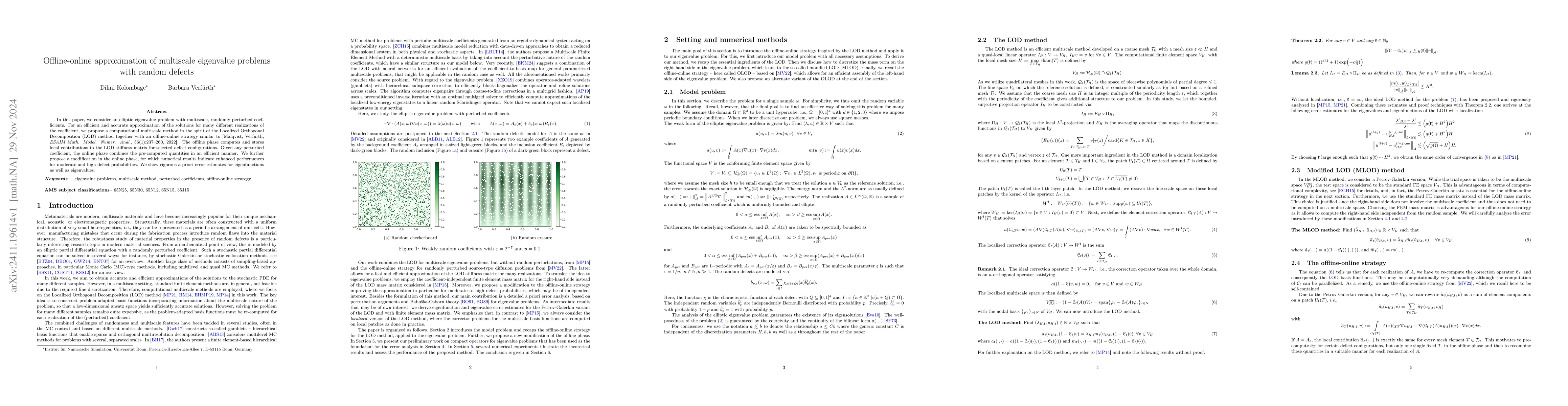 Thumbnail for Offline-online approximation of multiscale eigenvalue problems with
  random defects