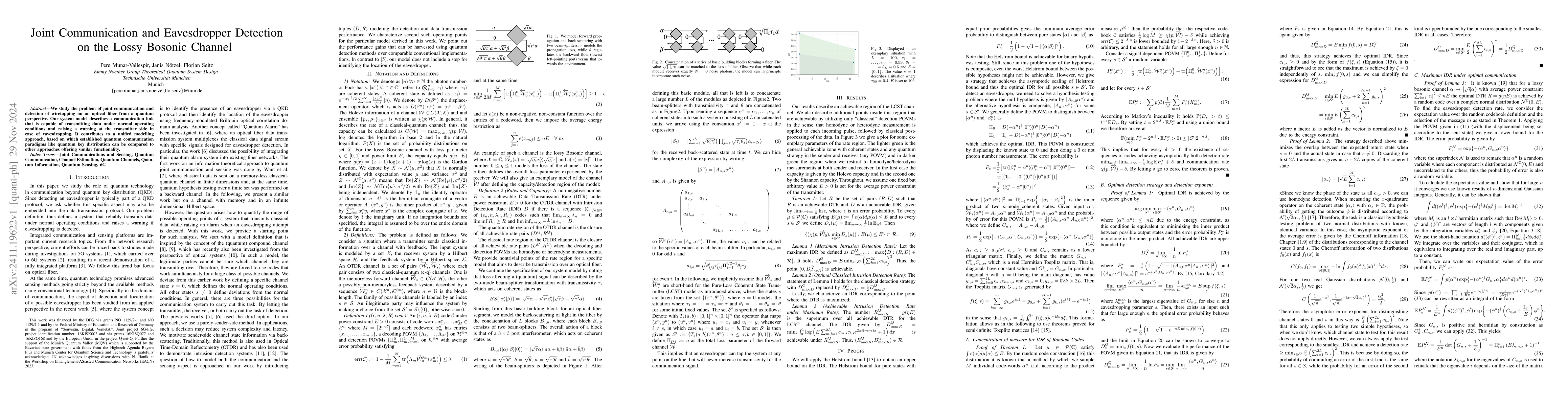 Thumbnail for Joint Communication and Eavesdropper Detection on the Lossy Bosonic
  Channel