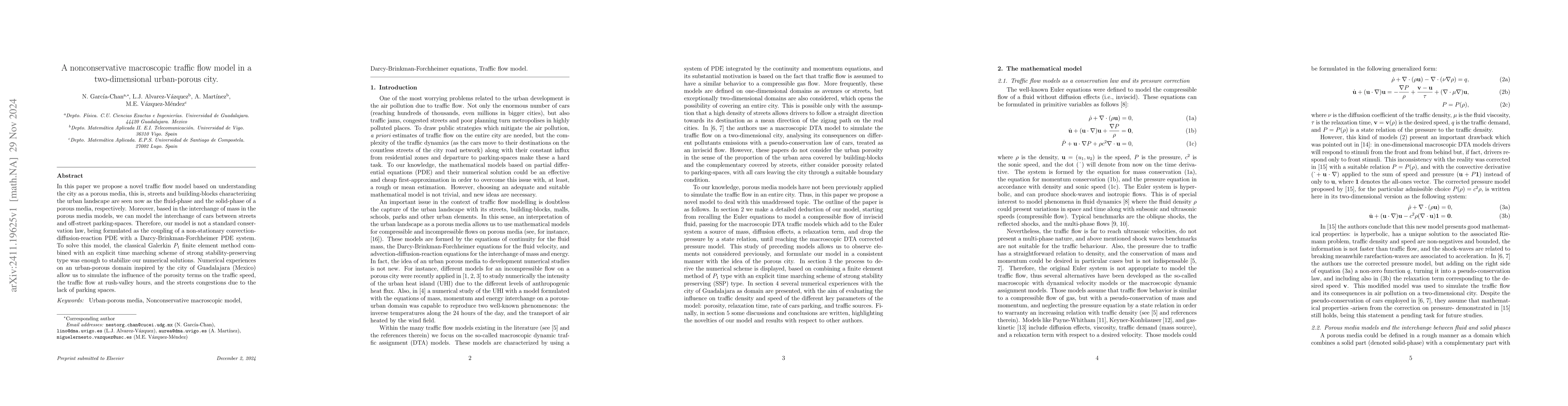 Thumbnail for A nonconservative macroscopic traffic flow model in a two-dimensional
  urban-porous city