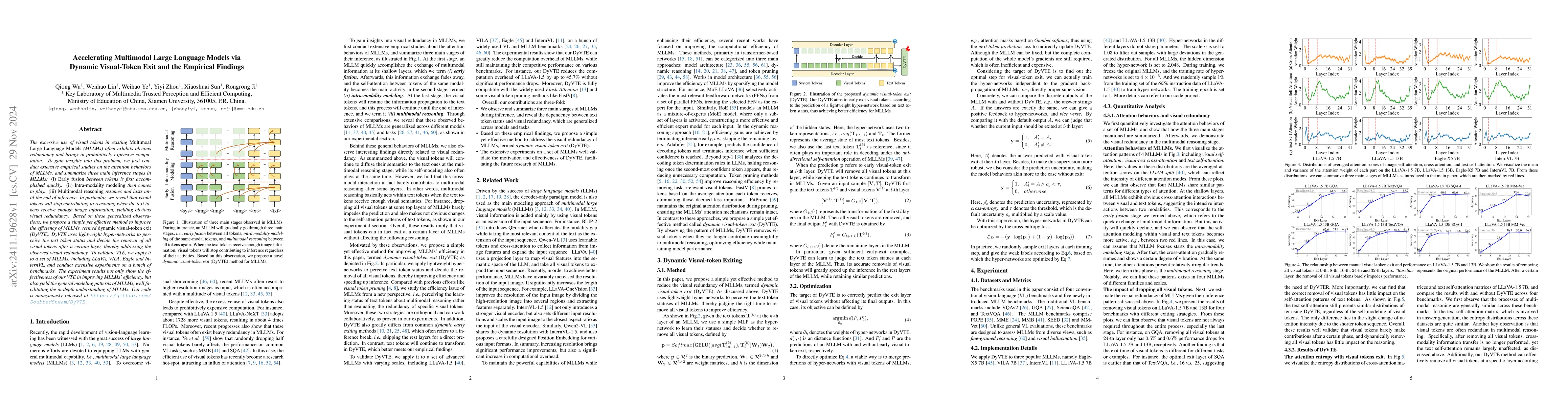 Thumbnail for Accelerating Multimodal Large Language Models via Dynamic Visual-Token
  Exit and the Empirical Findings