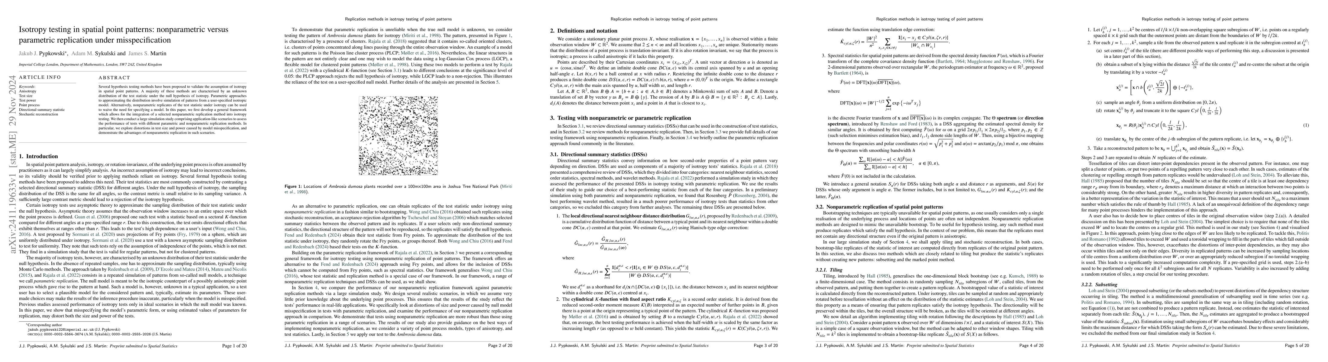Thumbnail for Isotropy testing in spatial point patterns: nonparametric versus
  parametric replication under misspecification
