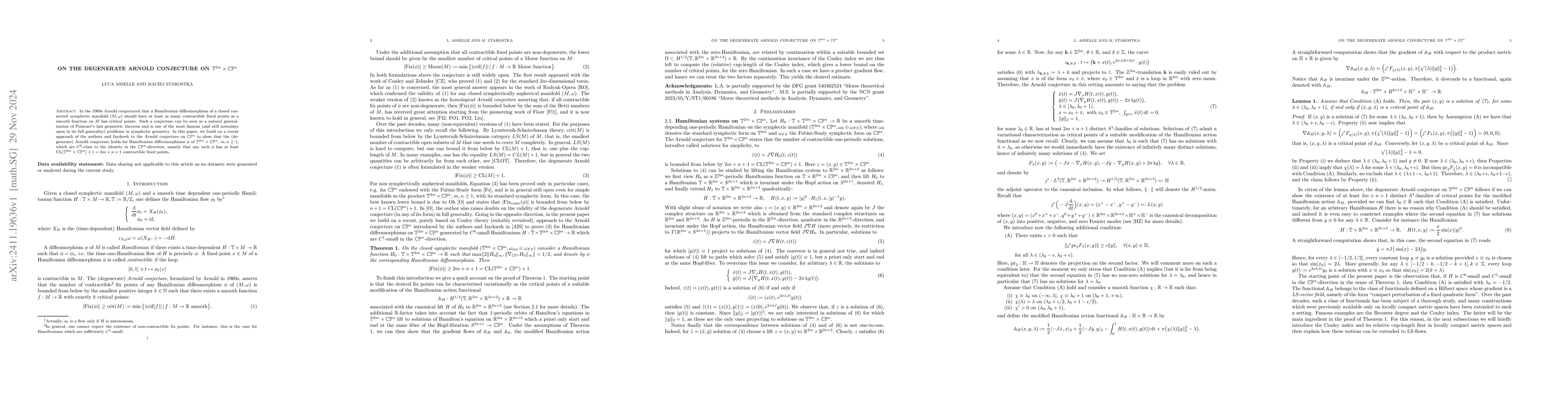Thumbnail for On the degenerate Arnold conjecture on $\mathbb T^{2m}\times \mathbb
  C\mathbb P^n$
