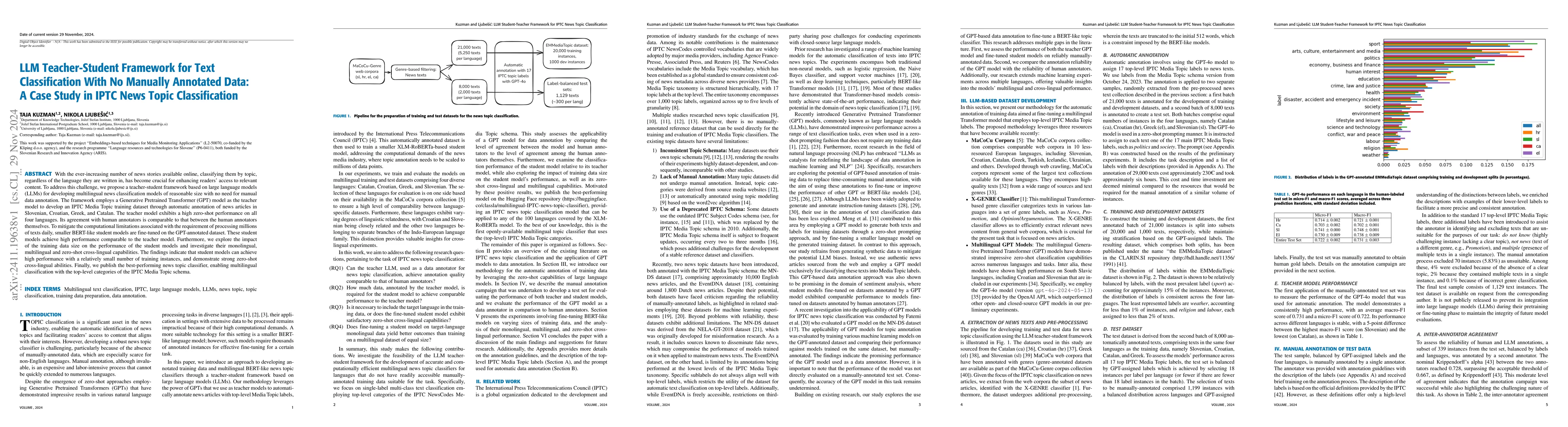 Thumbnail for LLM Teacher-Student Framework for Text Classification With No Manually
  Annotated Data: A Case Study in IPTC News Topic Classification