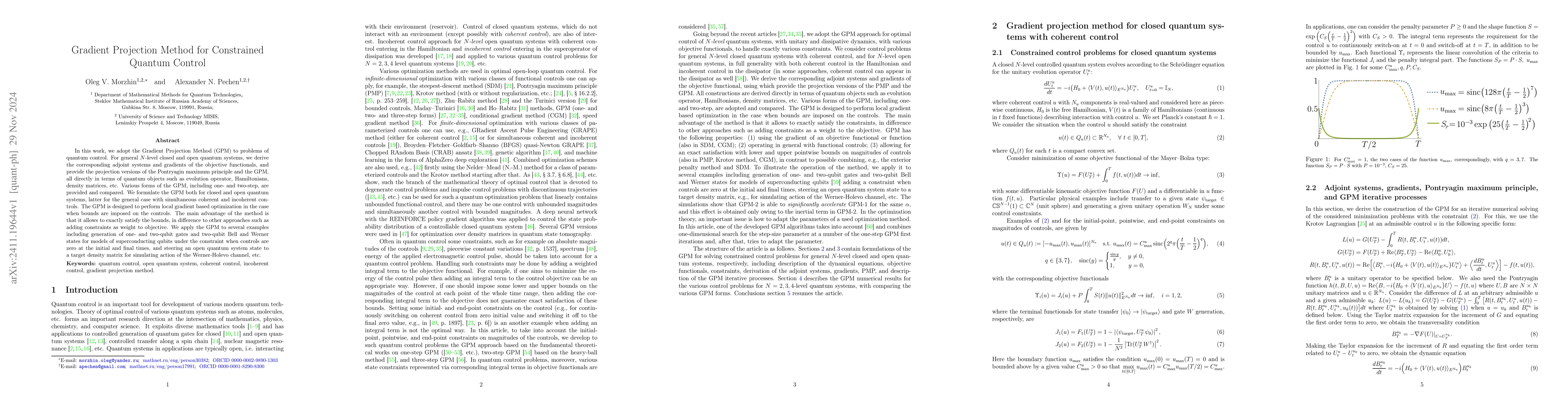 Thumbnail for Gradient projection method for constrained quantum control