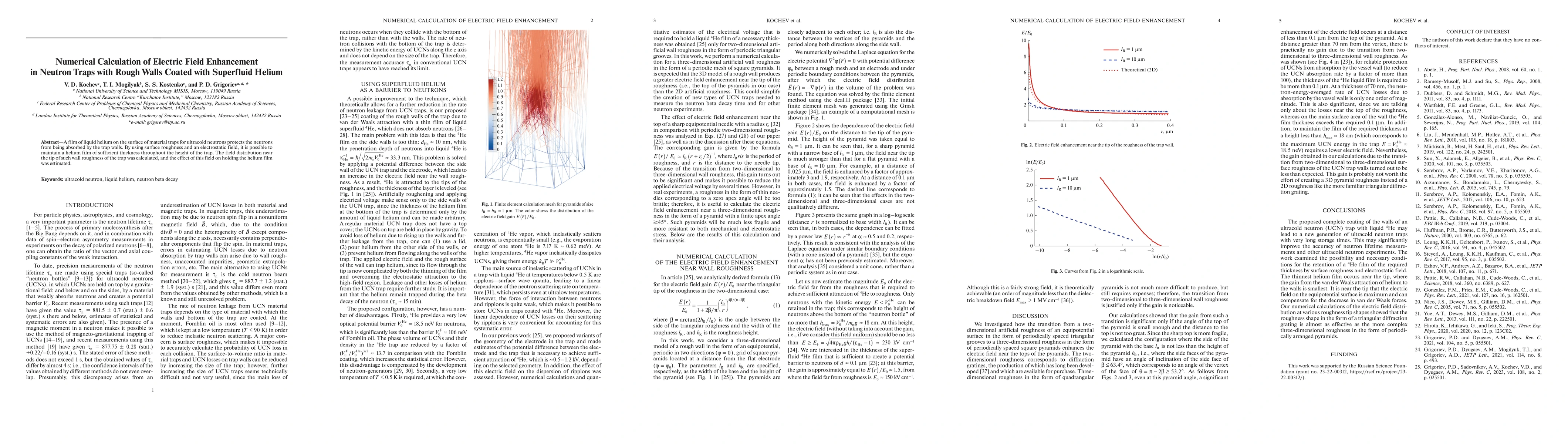 Thumbnail for Numerical Calculation of Electric Field Enhancement in Neutron Traps
  with Rough Walls Coated with Superfluid Helium