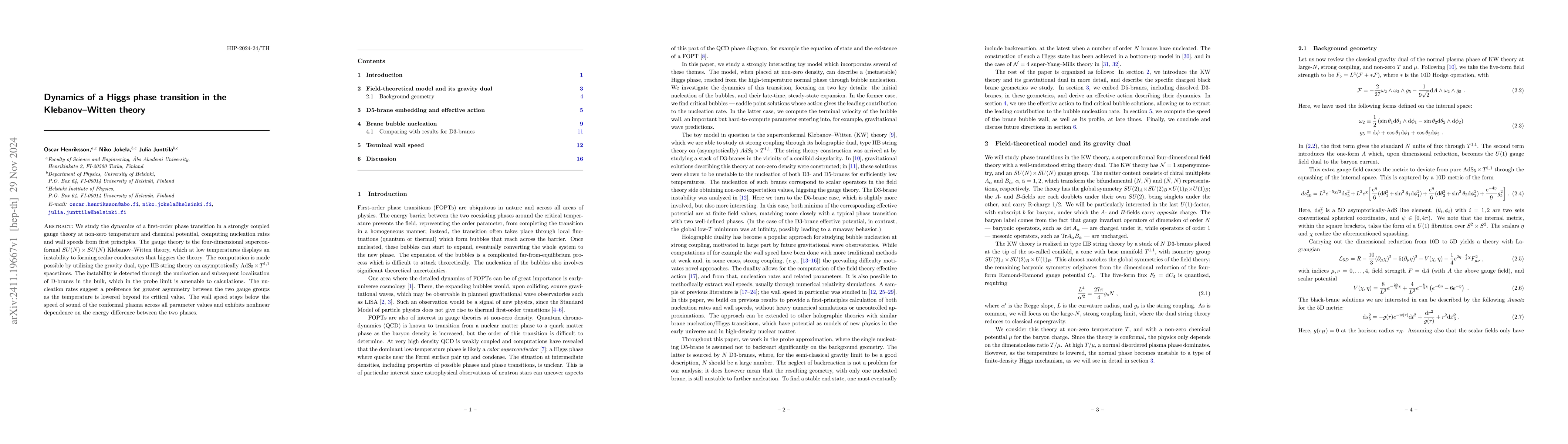 Thumbnail for Dynamics of a Higgs phase transition in the Klebanov-Witten theory