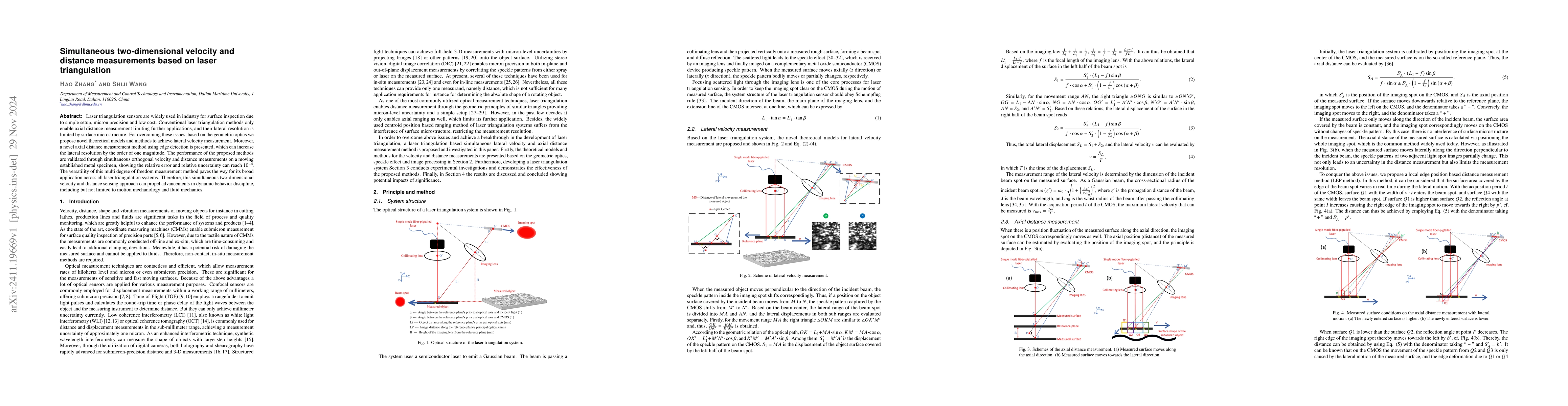Thumbnail for Simultaneous two-dimensional velocity and distance measurements based on
  laser triangulation