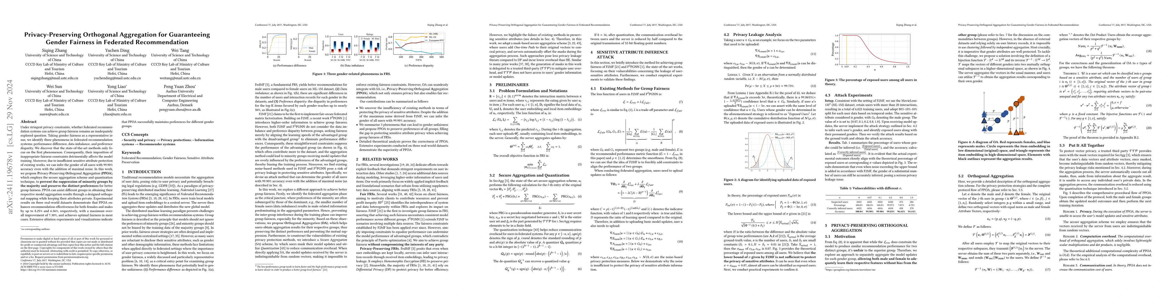 Thumbnail for Privacy-Preserving Orthogonal Aggregation for Guaranteeing Gender
  Fairness in Federated Recommendation