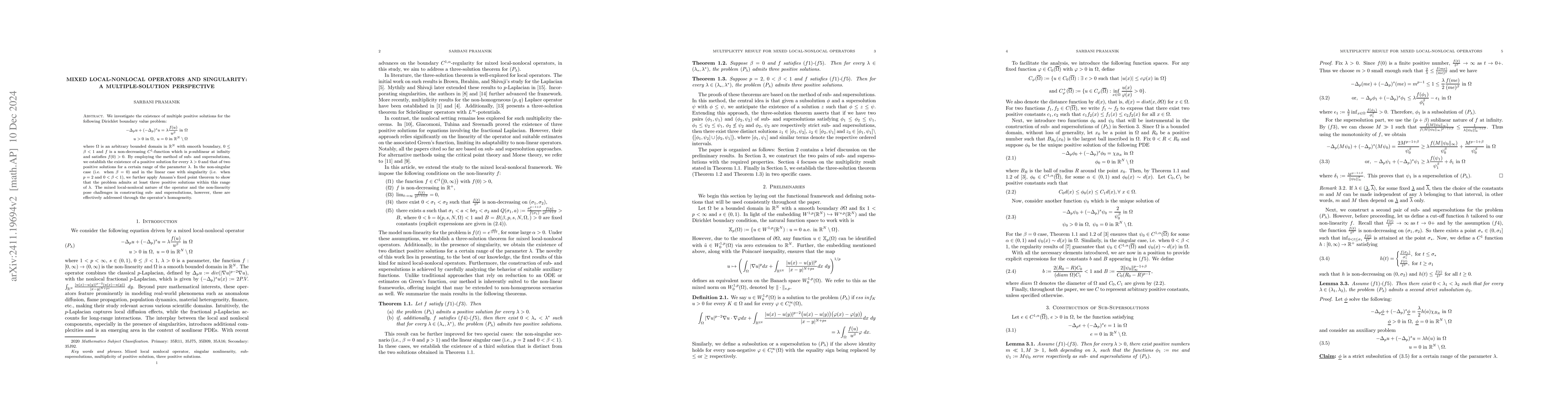 Thumbnail for Mixed Local-Nonlocal Operators and Singularity: A Multiple-Solution
  Perspective