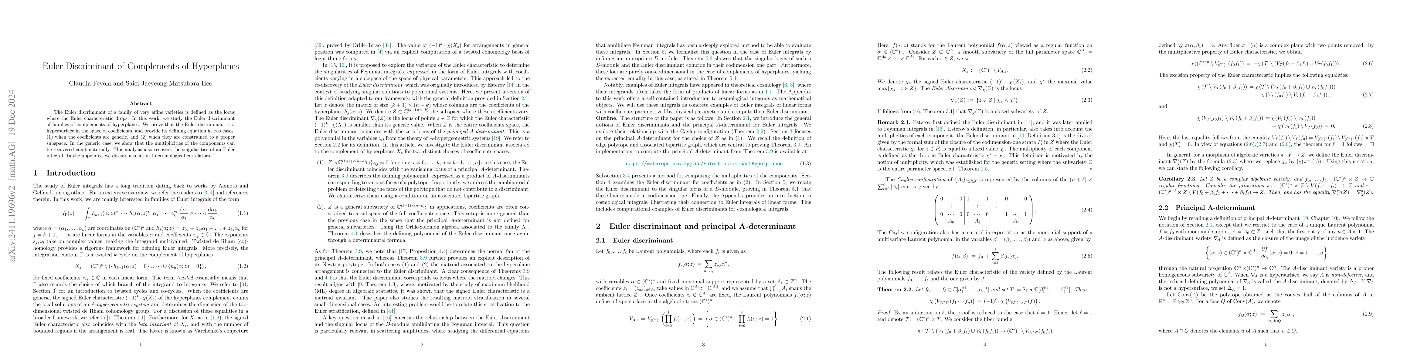Thumbnail for Euler Discriminant of Complements of Hyperplanes