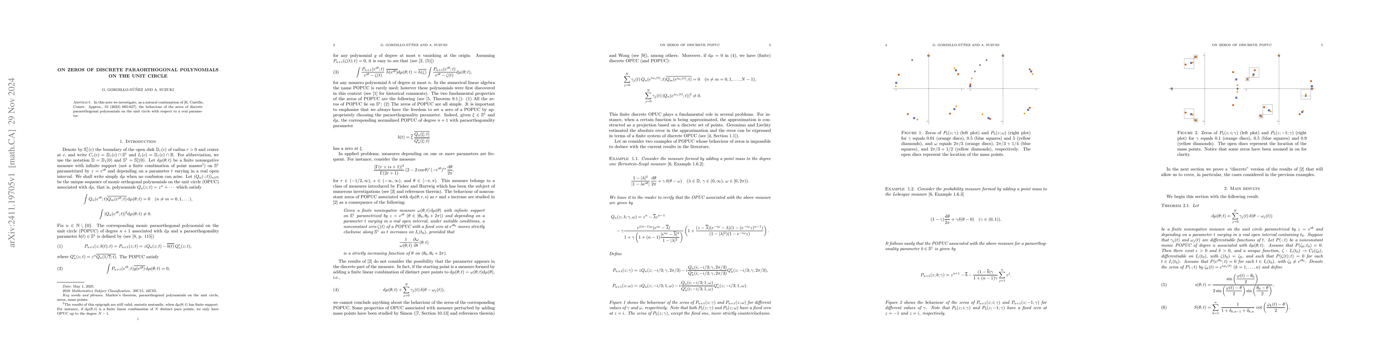Thumbnail for On zeros of discrete paraorthogonal polynomials on the unit circle