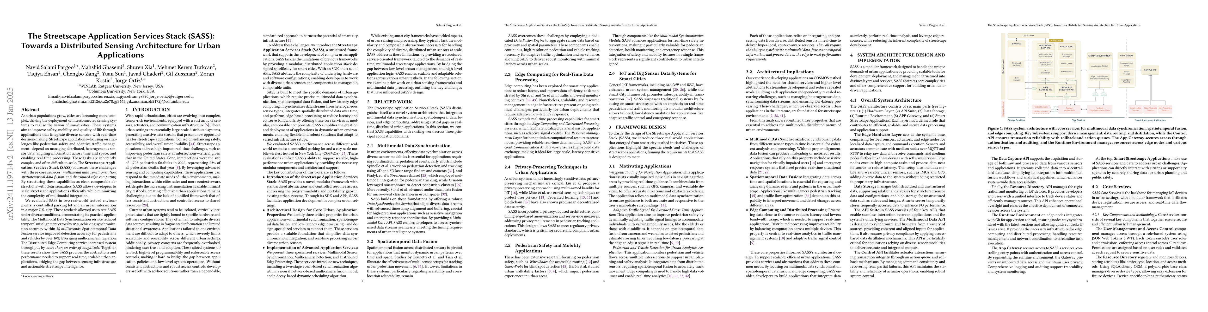 Thumbnail for The Streetscape Application Services Stack (SASS): Towards a Distributed
  Sensing Architecture for Urban Applications
