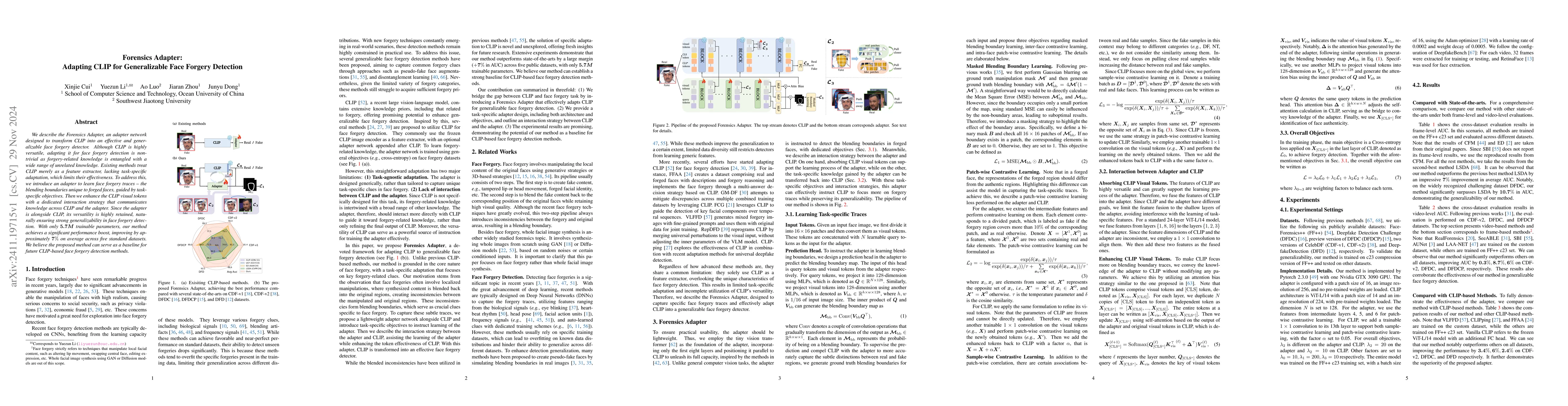 Thumbnail for Forensics Adapter: Adapting CLIP for Generalizable Face Forgery
  Detection