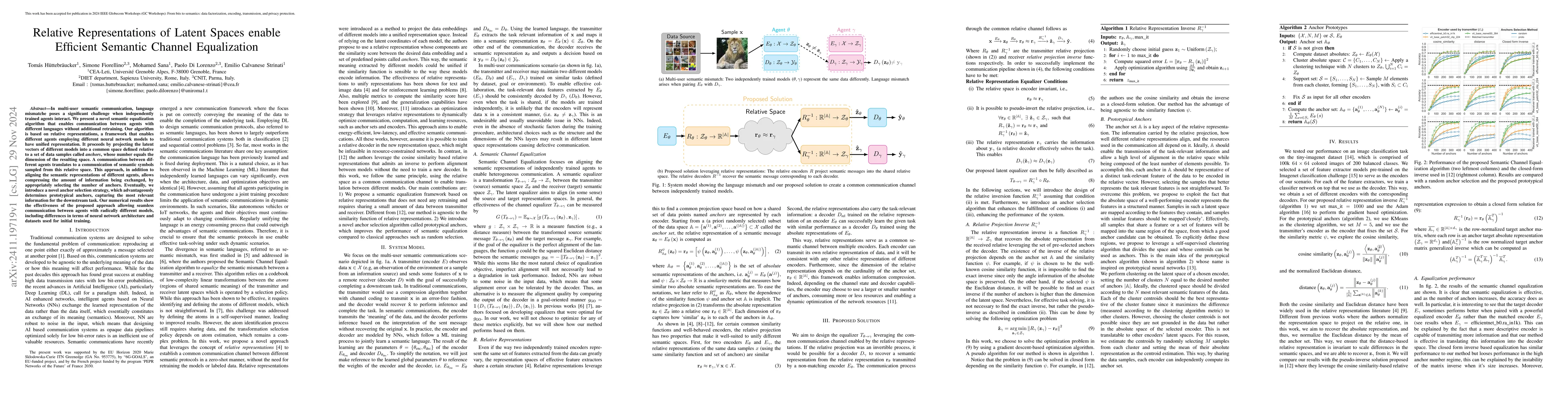 Thumbnail for Relative Representations of Latent Spaces enable Efficient Semantic
  Channel Equalization