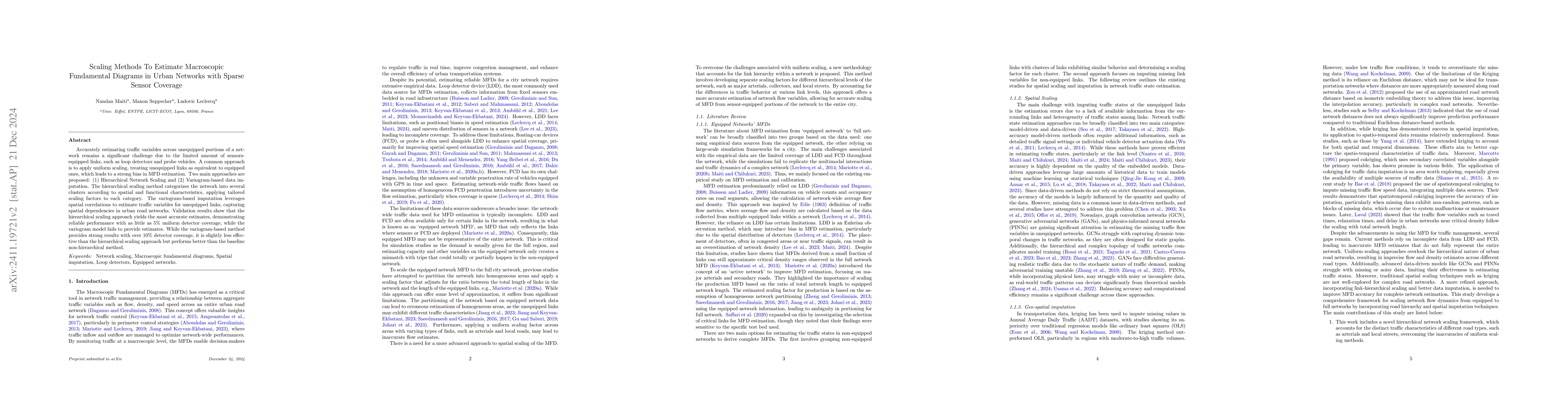 Thumbnail for Scaling Methods To Estimate Macroscopic Fundamental Diagrams in Urban
  Networks with Sparse Sensor Coverage