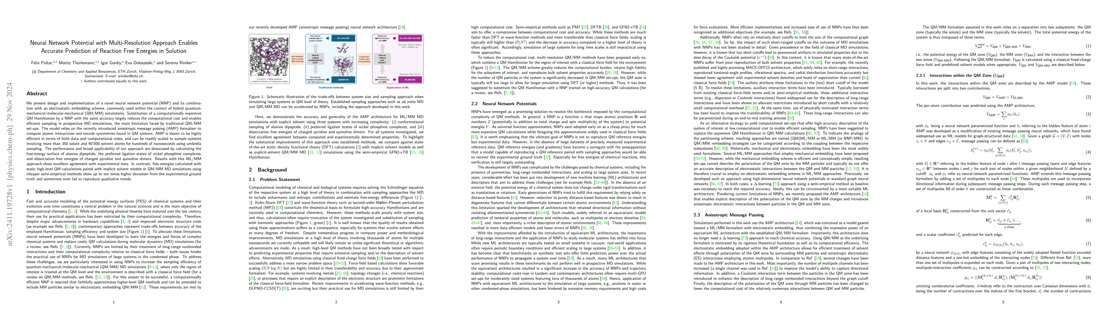 Thumbnail for Neural Network Potential with Multi-Resolution Approach Enables Accurate
  Prediction of Reaction Free Energies in Solution