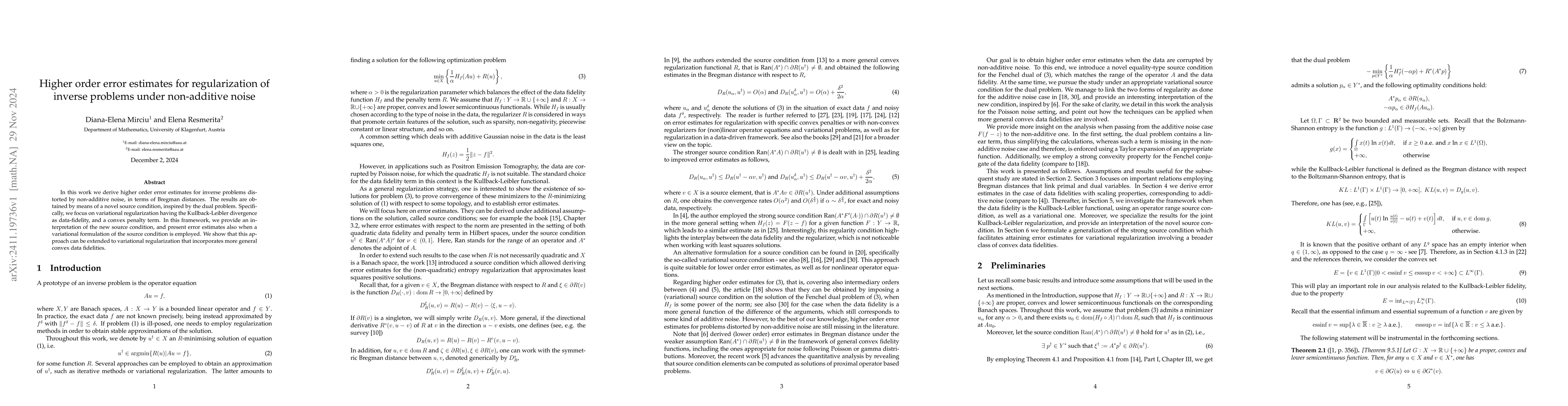 Thumbnail for Higher order error estimates for regularization of inverse problems
  under non-additive noise