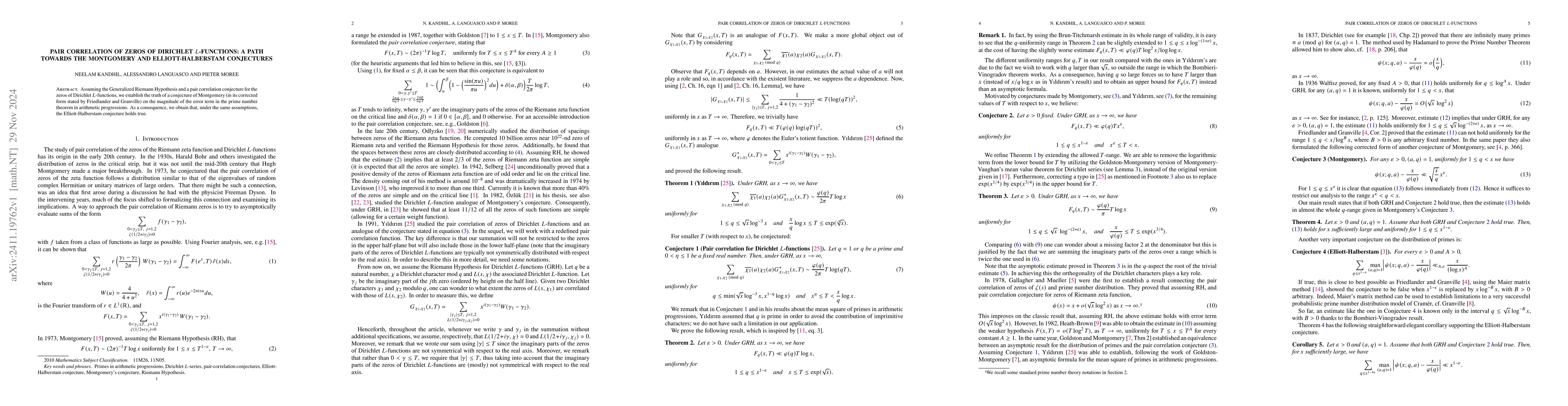 Thumbnail for Pair Correlation of zeros of Dirichlet $L$-Functions: A path towards the
  Montgomery and Elliott-Halberstam Conjectures