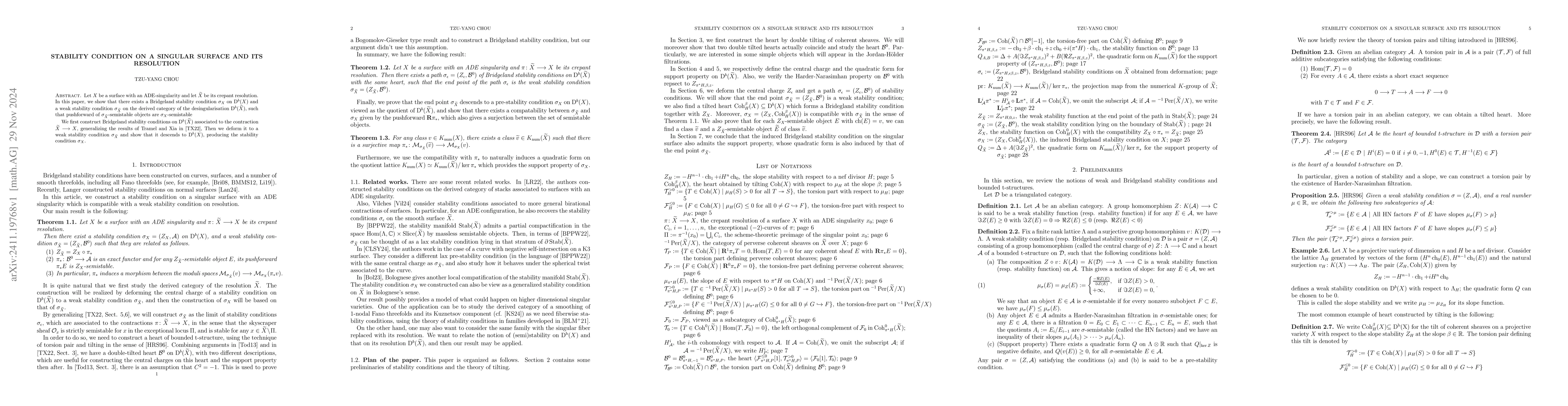 Thumbnail for Stability condition on a singular surface and its resolution