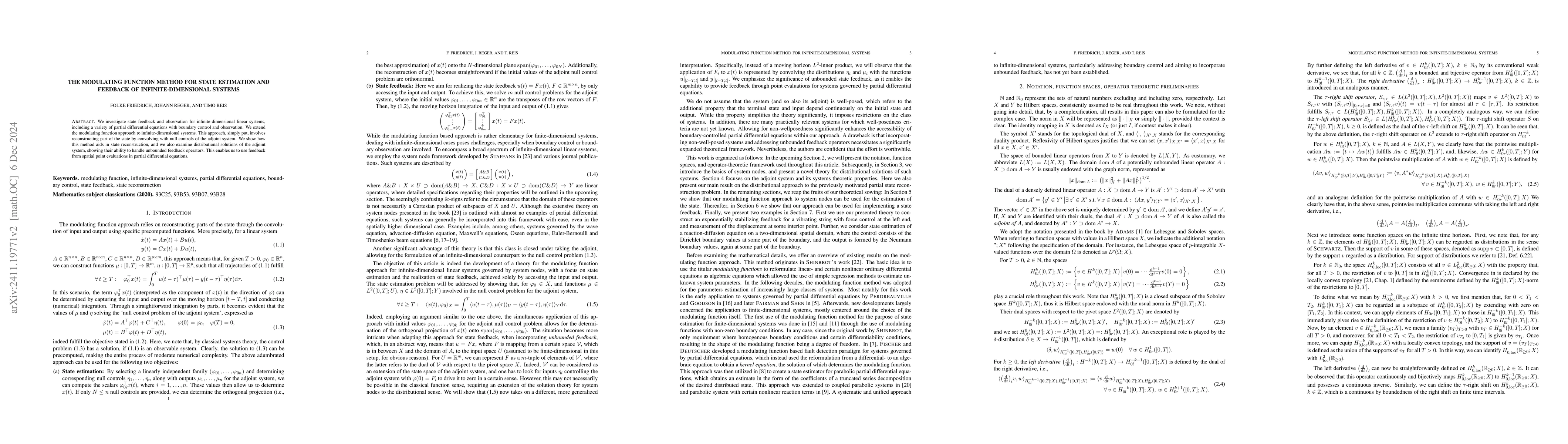 Thumbnail for The modulating function method for state estimation and feedback of
  infinite-dimensional systems