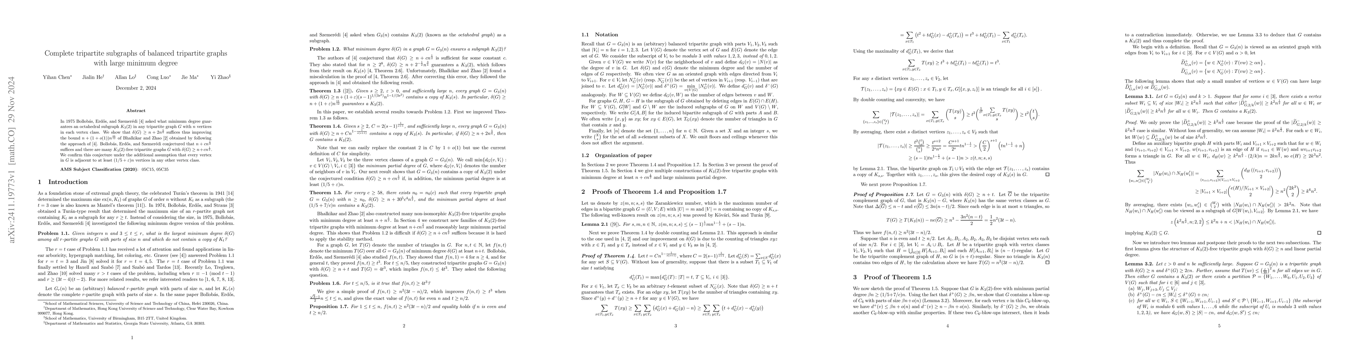 Thumbnail for Complete tripartite subgraphs of balanced tripartite graphs with large
  minimum degree