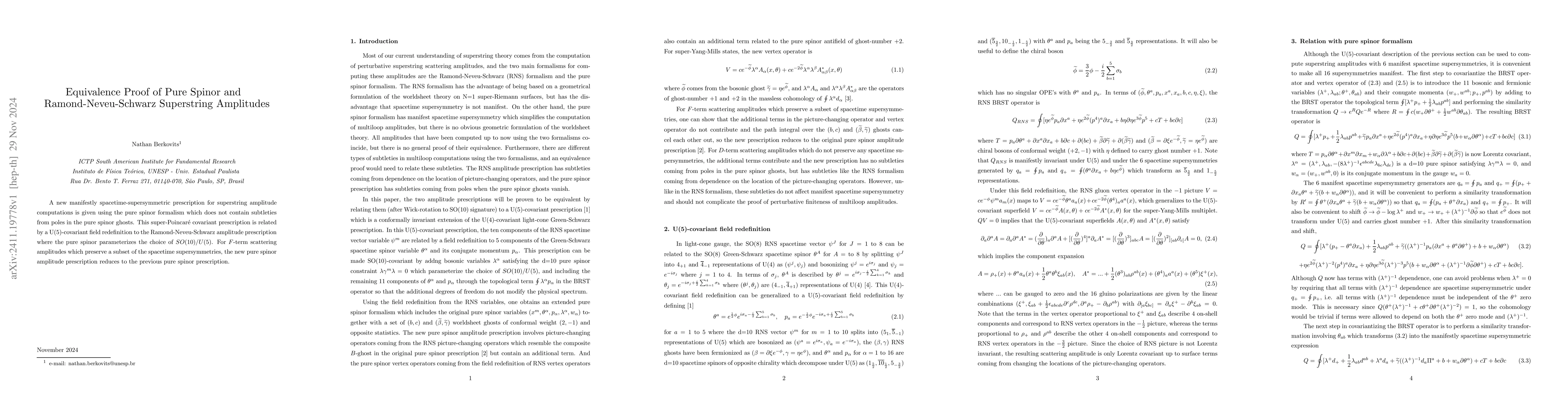 Thumbnail for Equivalence Proof of Pure Spinor and Ramond-Neveu-Schwarz Superstring
  Amplitudes