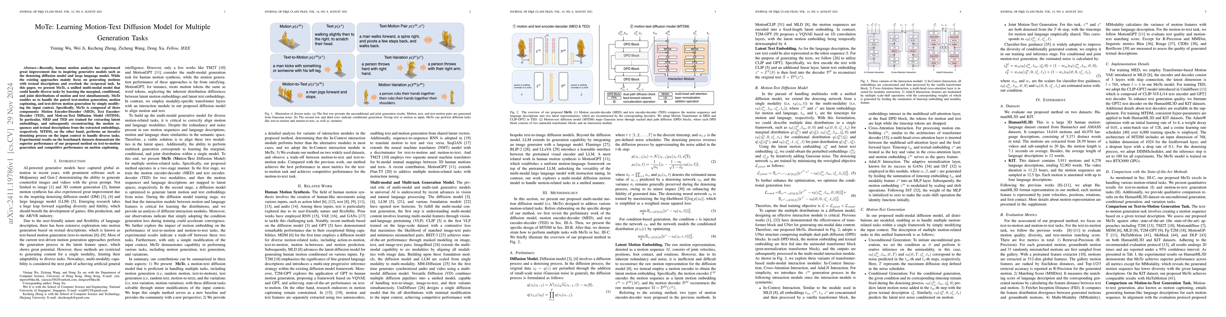 Thumbnail for MoTe: Learning Motion-Text Diffusion Model for Multiple Generation Tasks