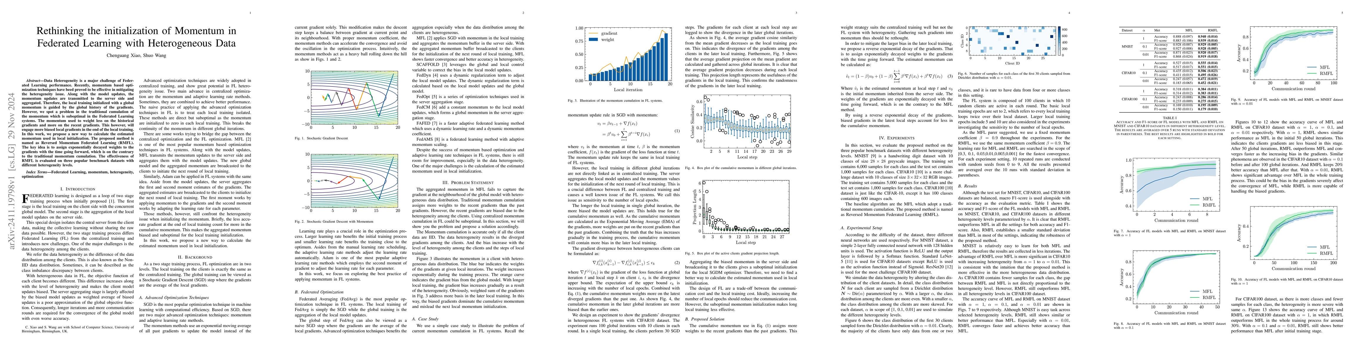 Thumbnail for Rethinking the initialization of Momentum in Federated Learning with
  Heterogeneous Data
