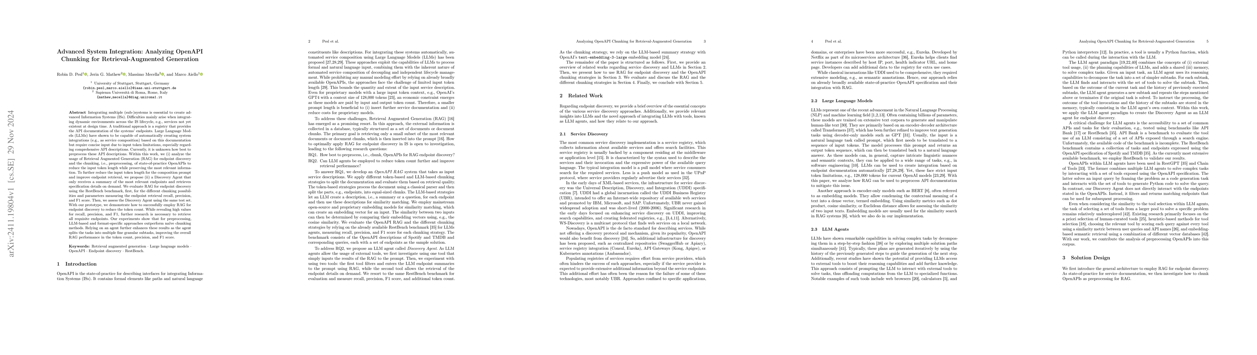 Thumbnail for Advanced System Integration: Analyzing OpenAPI Chunking for
  Retrieval-Augmented Generation