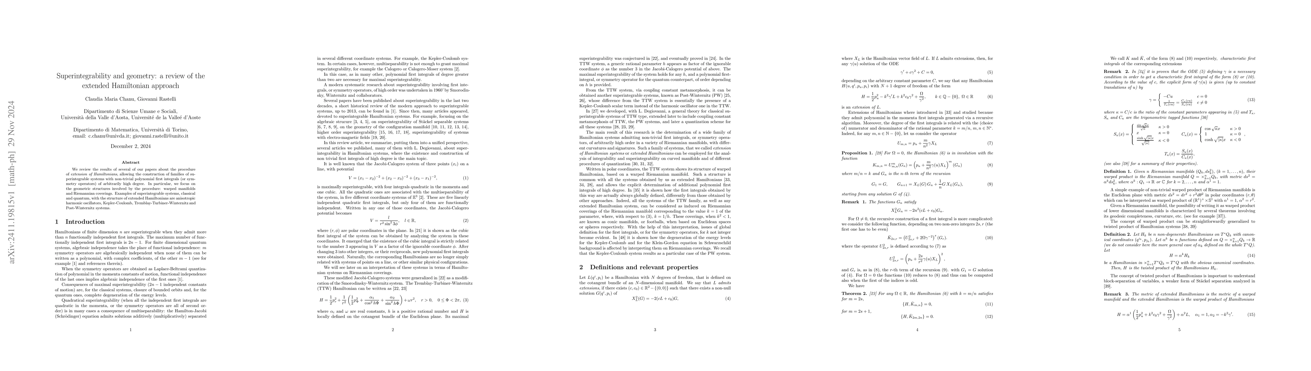 Thumbnail for Superintegrability and geometry: a review of the extended Hamiltonian
  approach