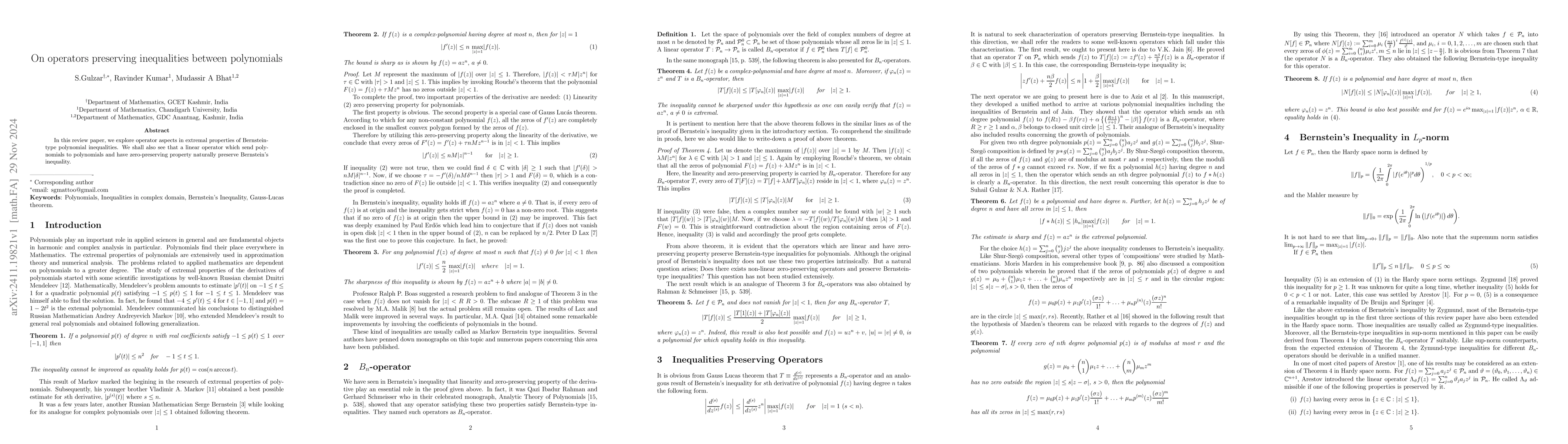 Thumbnail for On operators preserving inequalities between polynomials