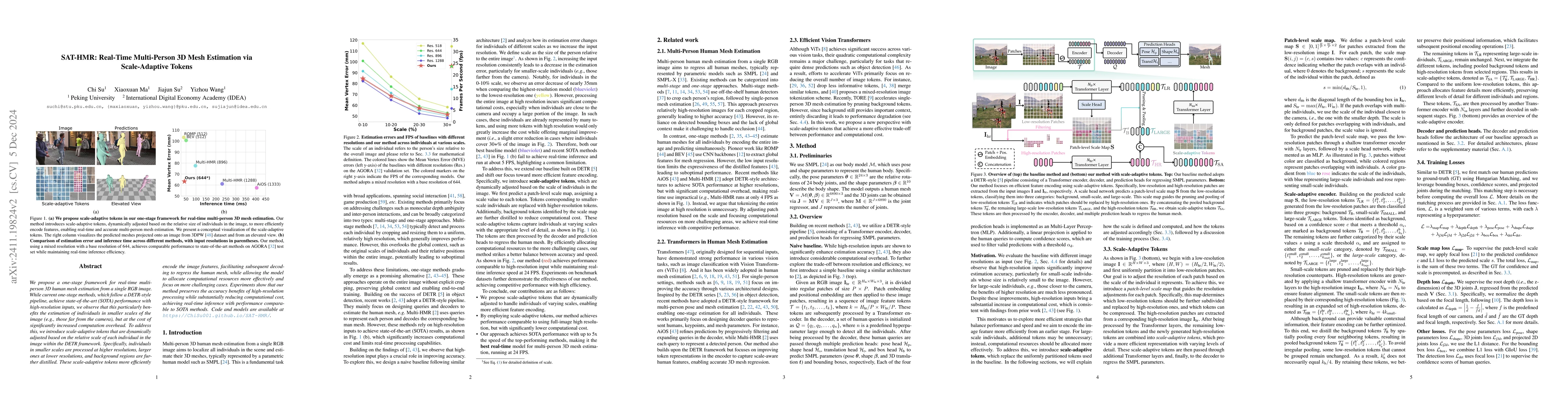 Thumbnail for SAT-HMR: Real-Time Multi-Person 3D Mesh Estimation via Scale-Adaptive
  Tokens