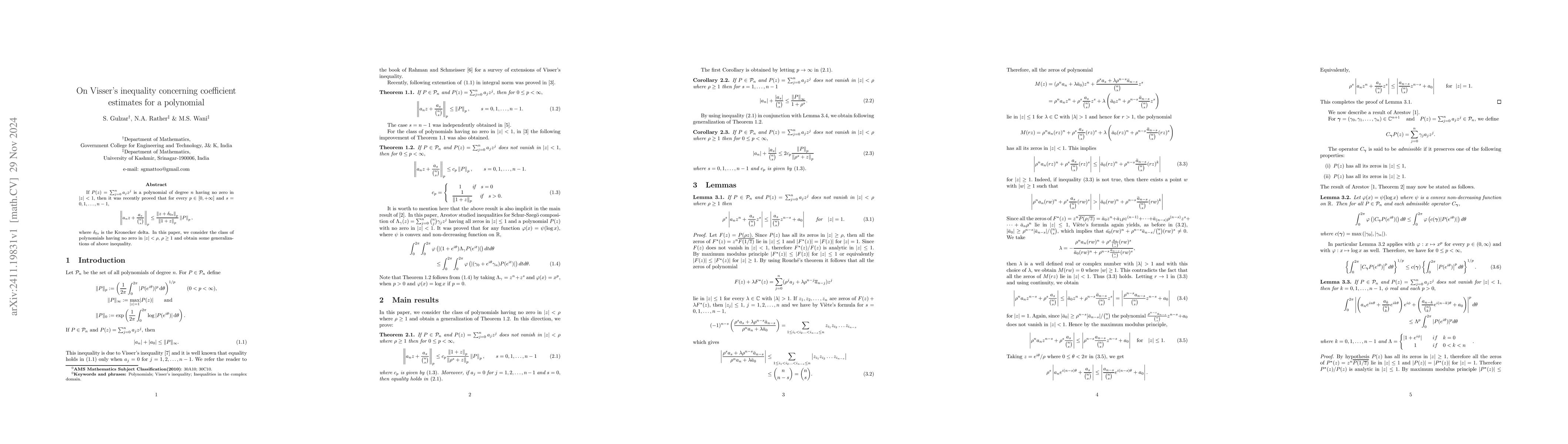 Thumbnail for On Visser's inequality concerning coefficient estimates for a polynomial
