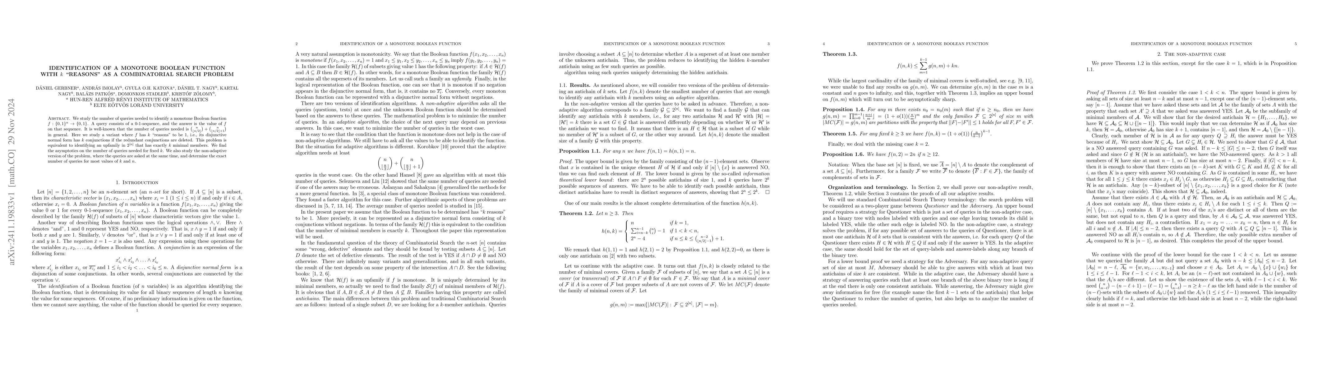 Thumbnail for Identification of a monotone Boolean function with $k$ "reasons" as a
  combinatorial search problem