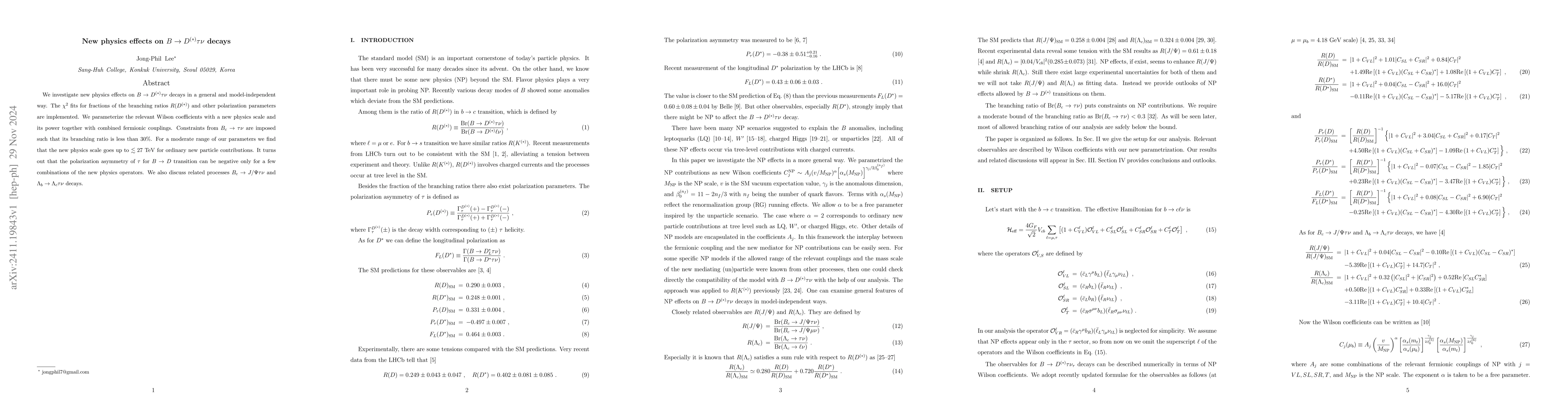 Thumbnail for New physics effects on $B\to D^{(*)}τν$ decays