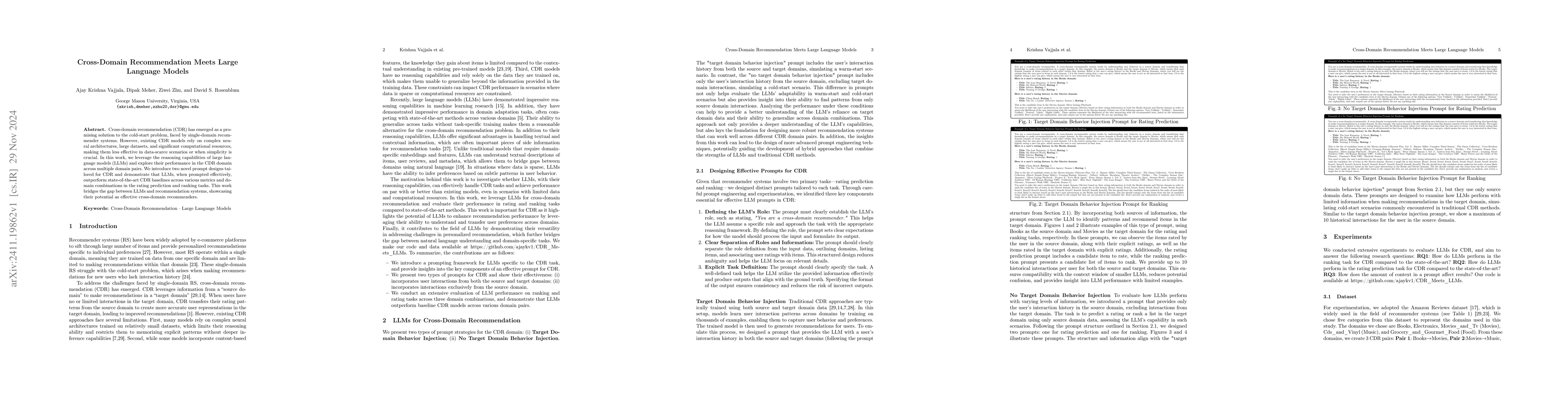 Thumbnail for Cross-Domain Recommendation Meets Large Language Models