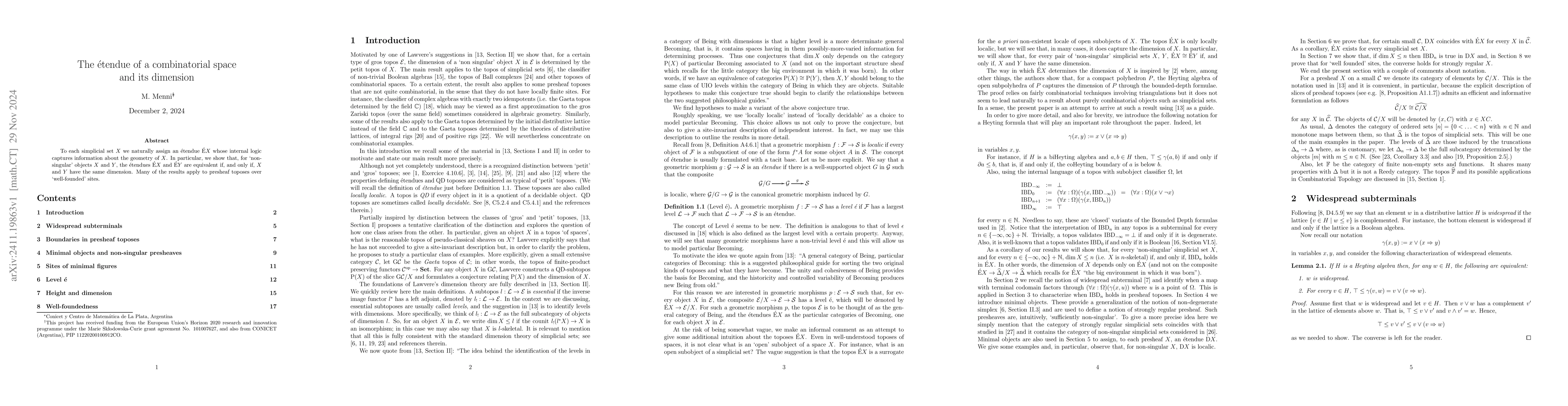 Thumbnail for The étendue of a combinatorial space and its dimension