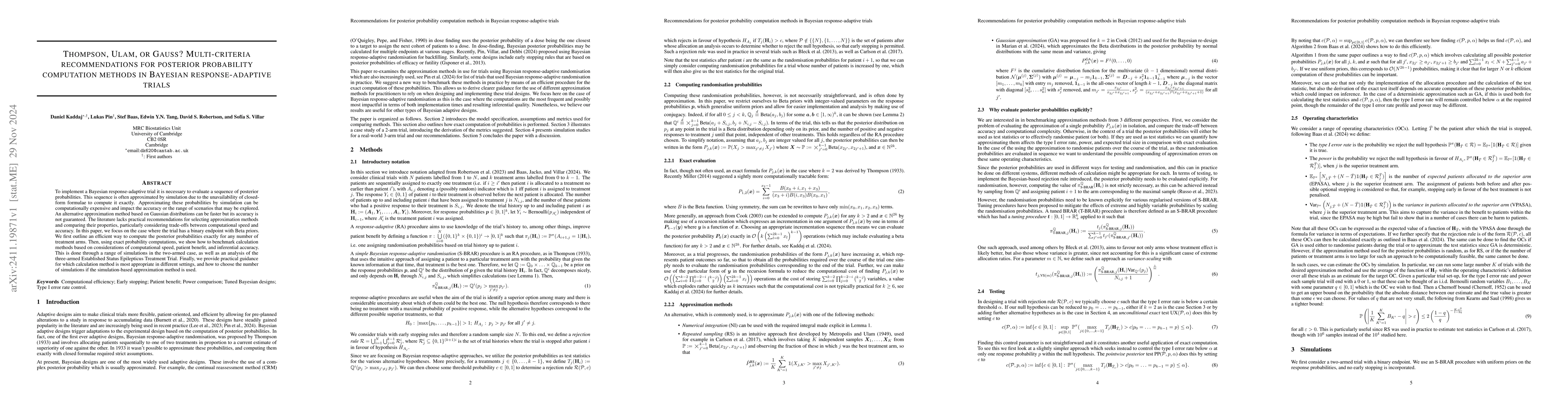 Thumbnail for Thompson, Ulam, or Gauss? Multi-criteria recommendations for posterior
  probability computation methods in Bayesian response-adaptive trials