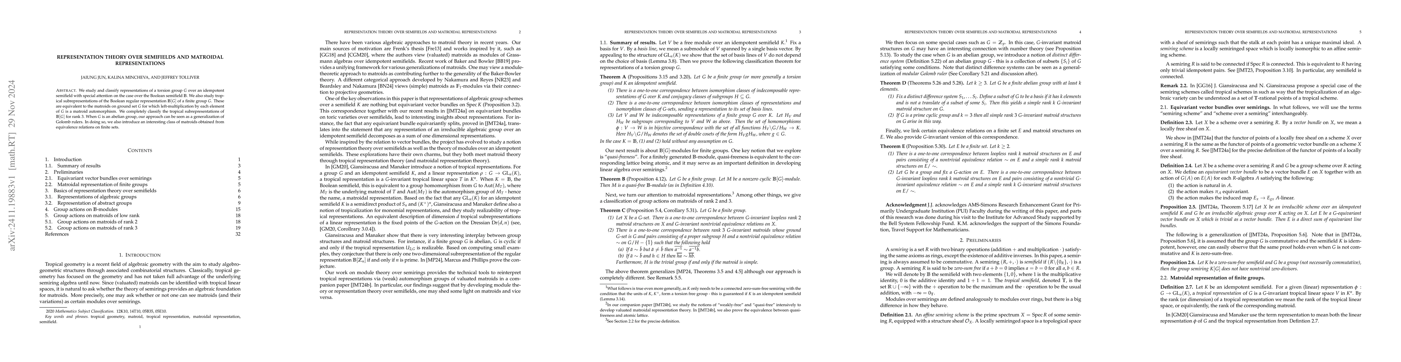 Thumbnail for Representation theory over semifields and matroidal representations