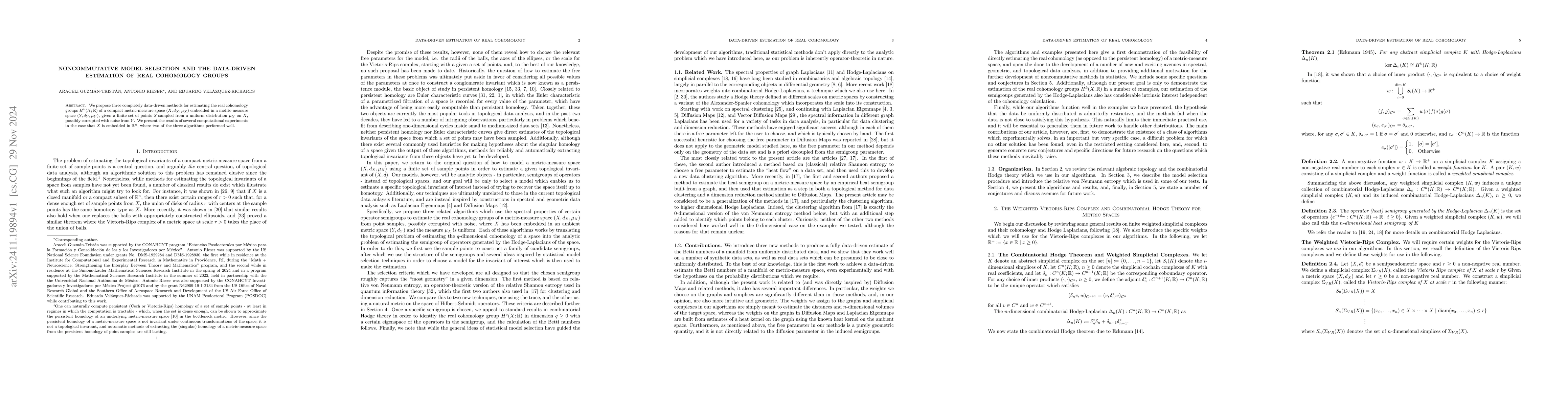 Thumbnail for Noncommutative Model Selection and the Data-Driven Estimation of Real
  Cohomology Groups