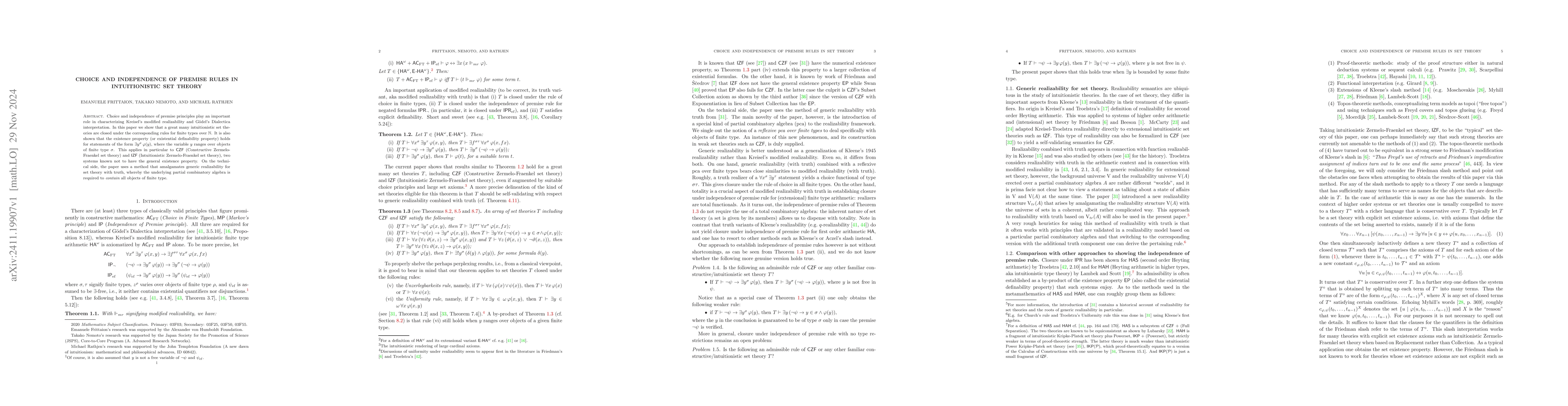 Thumbnail for Choice and independence of premise rules in intuitionistic set theory