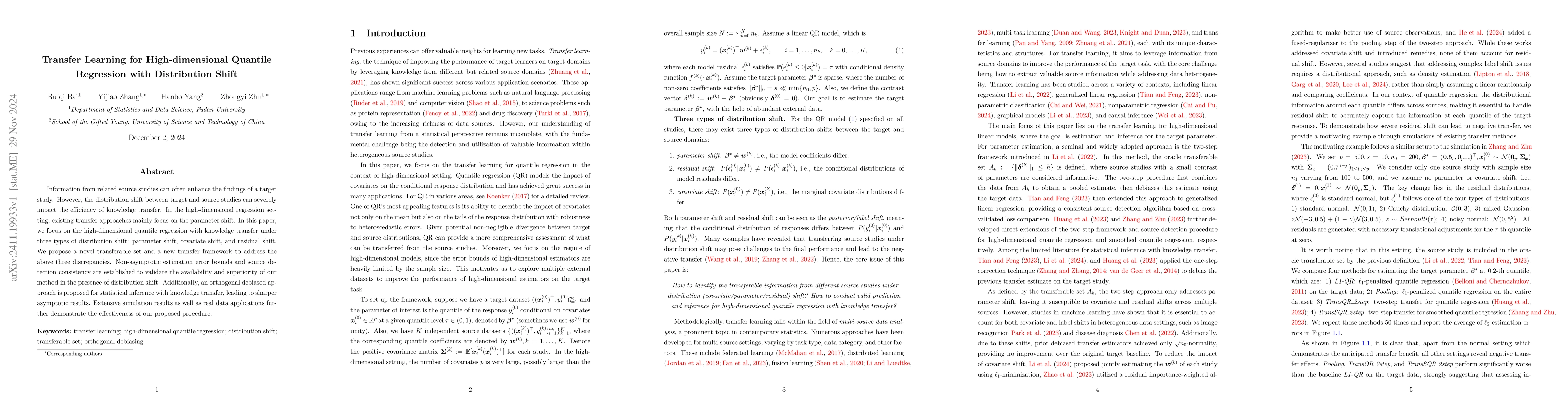 Thumbnail for Transfer Learning for High-dimensional Quantile Regression with
  Distribution Shift