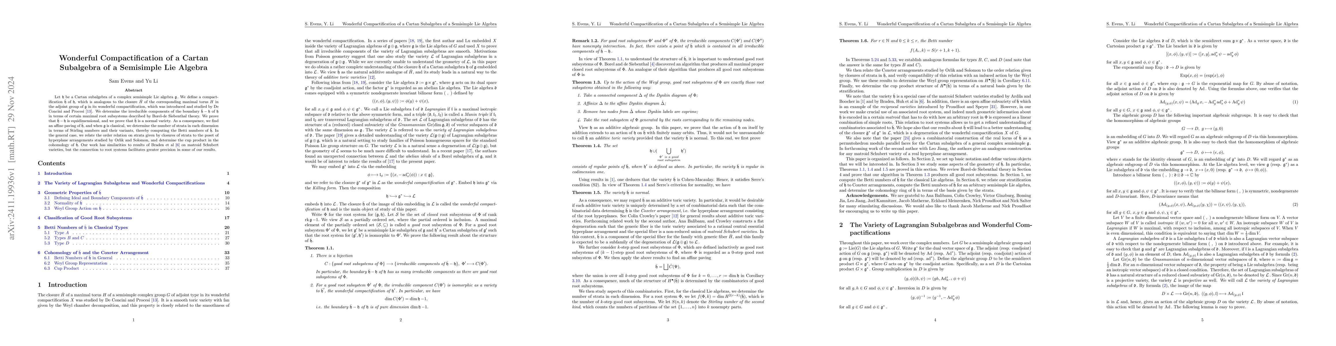 Thumbnail for Wonderful Compactification of a Cartan Subalgebra of a Semisimple Lie
  Algebra