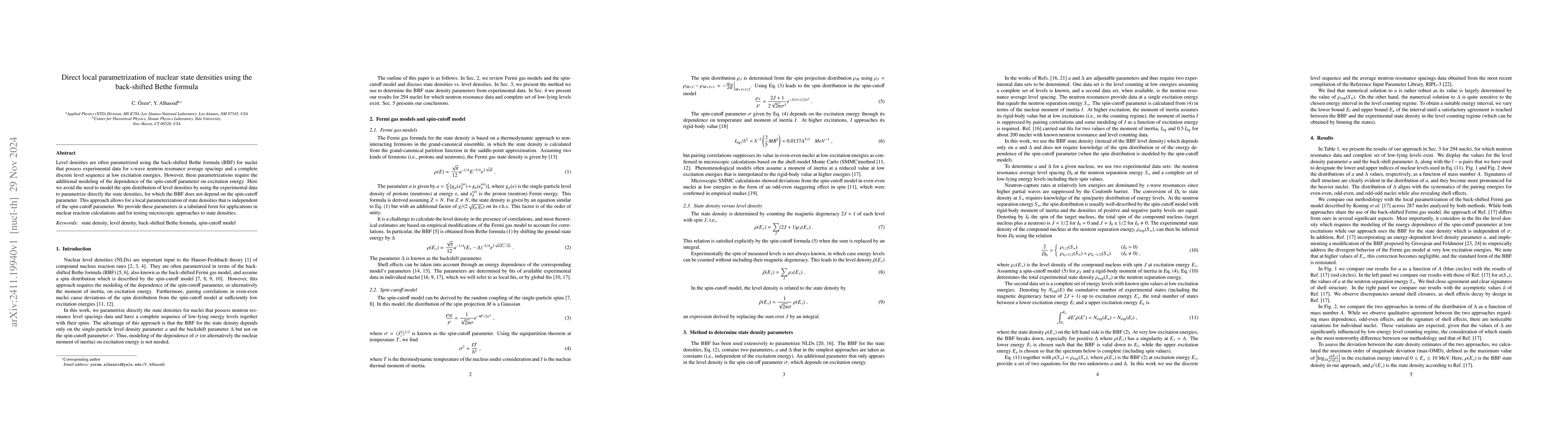 Thumbnail for Direct local parametrization of nuclear state densities using the
  back-shifted Bethe formula