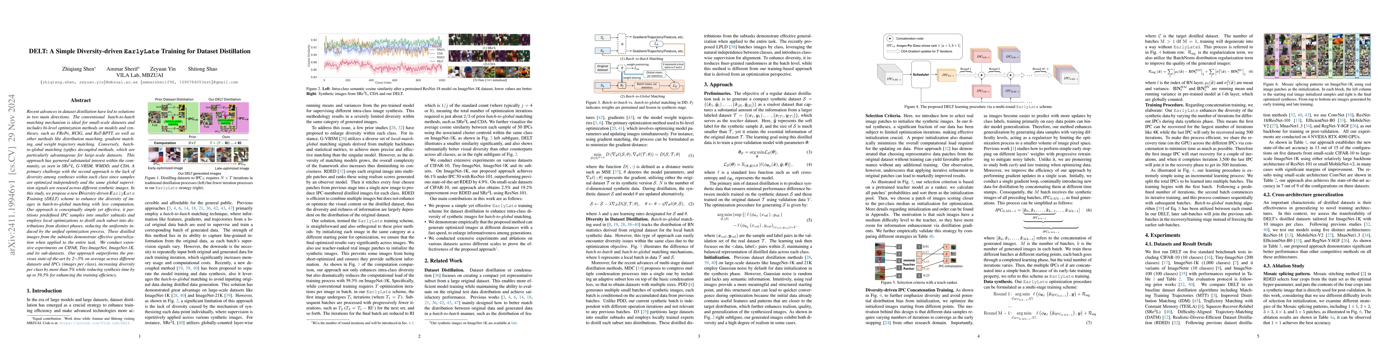 Thumbnail for DELT: A Simple Diversity-driven EarlyLate Training for Dataset
  Distillation
