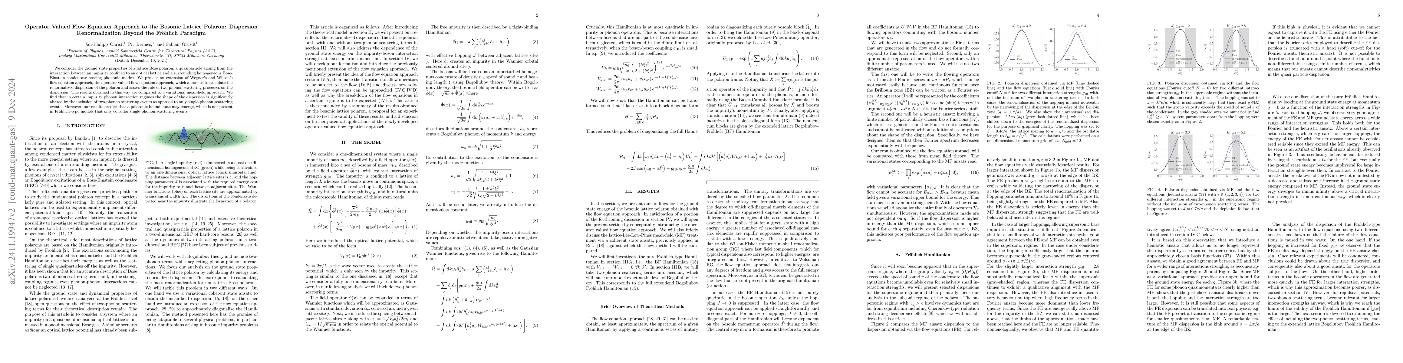 Thumbnail for Operator Valued Flow Equation Approach to the Bosonic Lattice Polaron:
  Dispersion Renormalization Beyond the Fröhlich Paradigm
