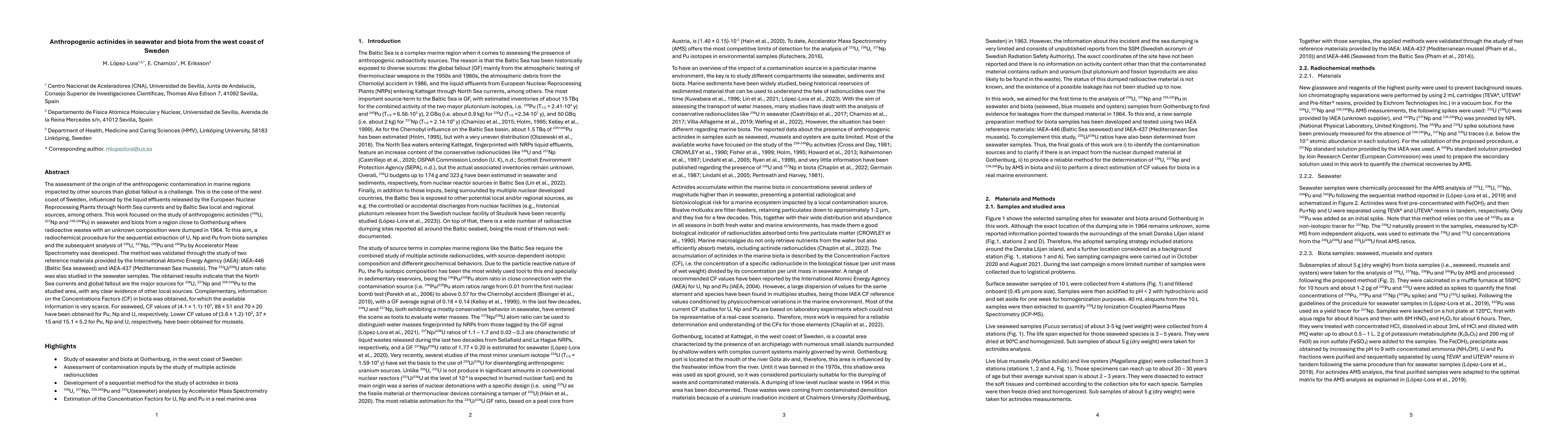 Thumbnail for Anthropogenic actinides in seawater and biota from the west coast of
  Sweden